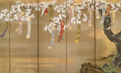 Flowering Cherry...with Poem Slips (detail) by Tosa Mitsuoki (1651)